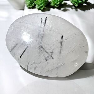 Black Rutilated‎ Quartz Crystal Palmstone (#6)